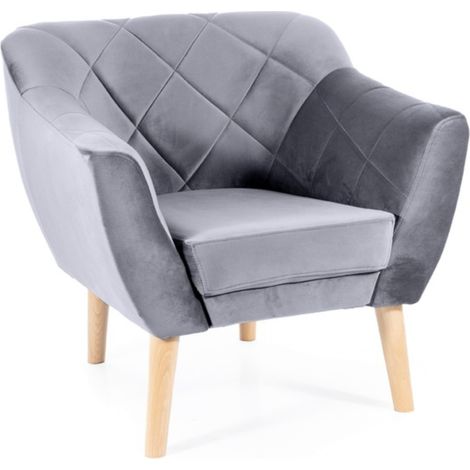 Fauteuil design velours gris & hêtre Blink (1/4)