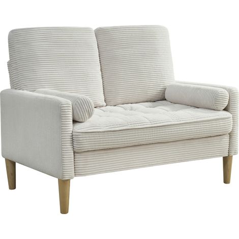 ELVMI 2-Sitzer Sofa Kompakt mit Gepolsterten Kissen, Skandinavisches Design, aus Holz und Cordstoff Beige (1/4)