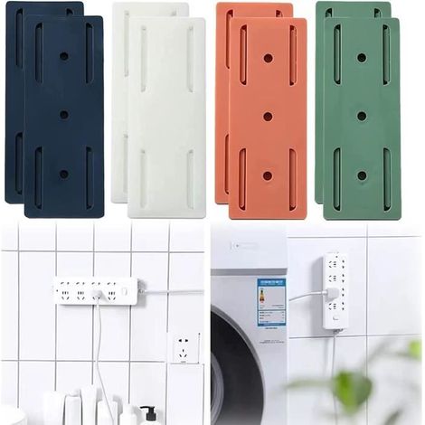 8PCS Support De Douille AdhéSif sans PoinçOn Support Mural Multiprise, Support Prise Support De Douille AdhéSif,Power Strip Holder (1/4)