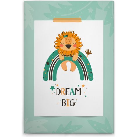Leinwandbild Kinderzimmer Löwe mit Regenbogen M1-No.51376 - Kunstdruck auf Leinwand in Grün Weiß - Wandbild 30 x 45 cm (1/5)