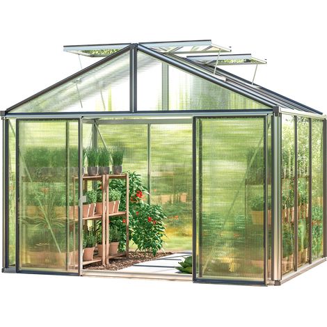 GFP Invernadero Asteria 21 Light 311x235 cm placas alveolares de 12 mm, color aluminio natural