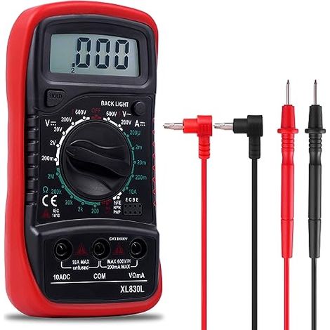 Multimètre Numérique Portable, Testeur Électrique avec écran LCD et rétroéclairage bleu,Mesure La Tension CA/CC, Ohmmètre, Courant CC, Résistance, Continuité, Diode, batterie ne comprend pas - (1/5)