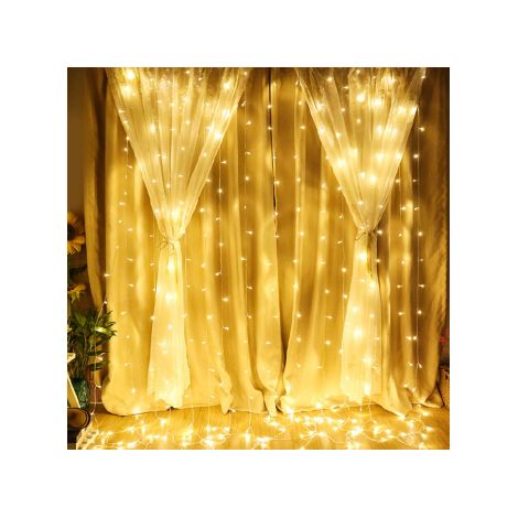 Rideau de guirlandes lumineuses de 3x3m, rideau lumineux LED de 300 LEDs pour intérieur, rideau lumineux extérieur avec 8 modes et prise UE, étanche IP44, rideau lumineux LED pour la Saint-Valentin, f