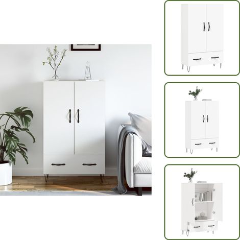 Buffet haut blanc 69,5x31x115 cm bois d'ingénierie - Buffet Design Moderne - Meuble Rangement - Armoire Blanche - Commode Élégante - Mobilier Salon (1/5)