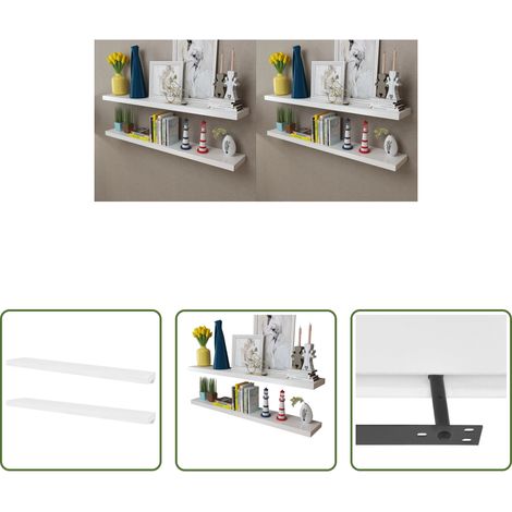 Décoration murale -  Étagères murales 4 pcs Blanc 120 cm (1/5)