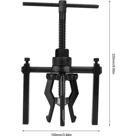 3-Backen-Abzieher für Fahrzeuge, Maschinen und Getriebe. Komplettes Set aus schwarzem Kohlenstoffstahl mit 1 Werkzeug und 1 Zubehörteil. Innendurchmesser 16–45 mm. (1/5)