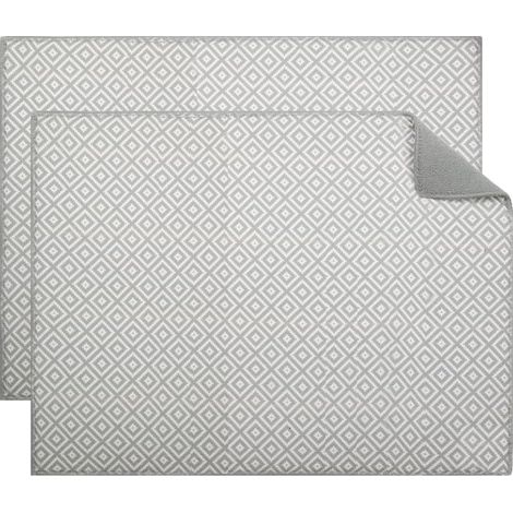 Alfombrilla escurridora de platos de 2 piezas, alfombrilla de secado superabsorbente, 50 cm x 38 cm, para fregadero y encimera de cocina, cuadrada, gris (1/5)