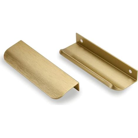 Ensemble de six poignées invisibles, poignées de meuble, poignées de placard modernes et minimalistes en alliage d'aluminium, poignées de tiroir (or brossé, entraxe de 96 mm) (1/5)