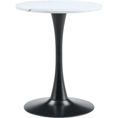 Runder 60cm Beistelltisch / kleiner Esstisch aus MDF: Tischplatte mit hochwertiger Thermoform-Technologie, weiße Maserungsoptik, schwarzer Stützfuß – perfekt für europäische Wohnräume. (1/5)