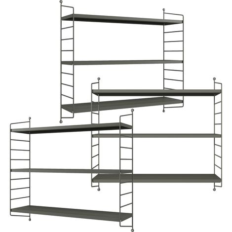 Set di 3 Scaffali da Parete Strängnäs a 3 Ripiani Regolabili  50 x 60 x 15 cm Acciaio Antracite [en.casa]