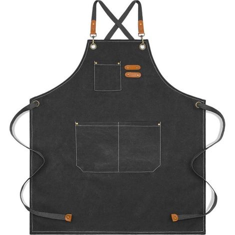Delantales de lona, delantales de trabajo, delantales para barbacoa con 3 bolsillos, delantales de cocina para hombres y mujeres, para barbacoas, restaurantes, jardines y cafeterías. (1/4)