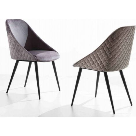 Chaise moderne velours et pieds métal Jacky - Lot de 2-Beige foncé (1/4)