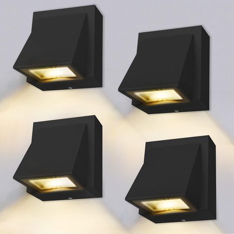 Set aus vier 8W LED-Wandleuchten, geeignet für den Innen- und Außenbereich - warmweiß 3000K - Schutzart IP65 - geeignet für Schlafzimmer, Wohnzimmer und Badezimmer - schwarz.