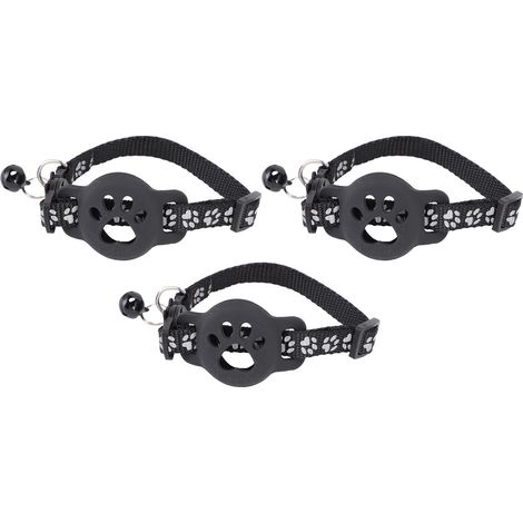 Support de collier réfléchissant pour chat, 3 pièces, avec cloche, Anti-perte, réglable, étui de protection pour chaton, pour animal de compagnie, noir (1/5)