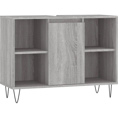 Mueble de baño con espacio de almacenamiento 80 x 33 x 60 cm diseño industrial madera de ingeniería Sonoma gris 020049061 (1/5)