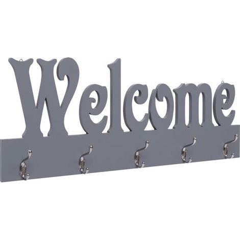 Bienvenue au porte-manteau mural, gris, 74 x 29,5 cm. (1/5)