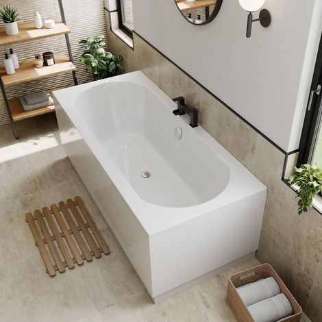 Bathroom Double Ended Straight Curved Bath White Acrylic Bathtub 1700 x 700mm (1/5)