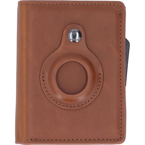 Porte-cartes en alliage d'aluminium et cuir PU multifonction, antivol, compatible localisateur iOS, couleur abricot