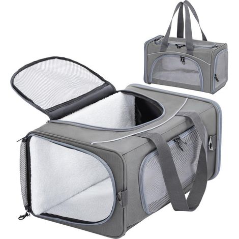 Sac de transport pour chien et chat, homologué avion, gris, taille M (1/5)