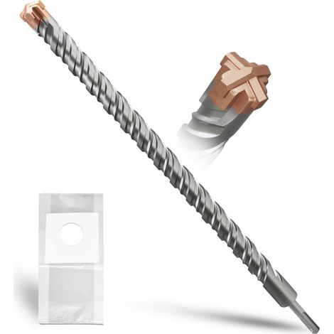 Foret SDS Plus 25 mm × 460 mm, avec 4 tranchants en carbure de tungstène, tête avec revêtement, foret à maçonnerie, foret à béton, pour pierre, béton, pierre naturelle, mur de brique (1/5)