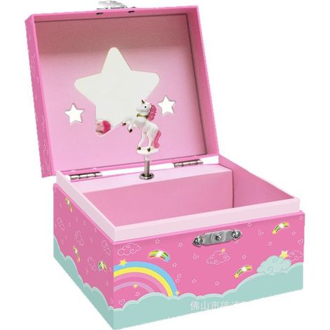 KOWOLL Coffret à bijoux Licorne pour fille - Cadeau licorne pour les filles de 4 à 6 ans - Coffret à bijoux enfant avec licorne rotative - Cadeau pour la fête des enfants, 15 x 13 x 9 cm (1/3)
