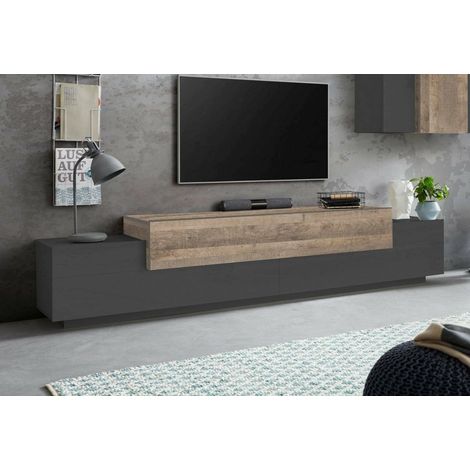 Dmora - Mueble de televisión Dlamann, Aparador bajo para salón, base soporte TV, 100% Made in Italy, cm 240x45h52, Antracita y Arce (1/4)
