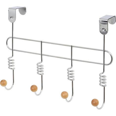 Patère de porte 4 crochets Spirale chrome et bois - COMPACTOR - 7 x 33 x H.21 CM - Argent (1/5)