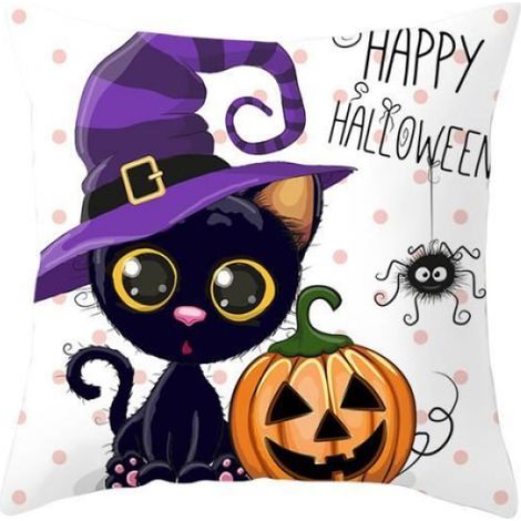 Housse de Coussin - - Halloween Chouette - 45x45 cm - Violet - Peau de pêche (1/3)