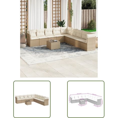 The Living Store 10-tlg. Garten-Sofagarnitur mit Kissen Beige Poly Rattan - Gartenmöbel Set - PE-Rattan Möbel - Outdoor Sofa - Lounge Set - Esstisch (1/3)