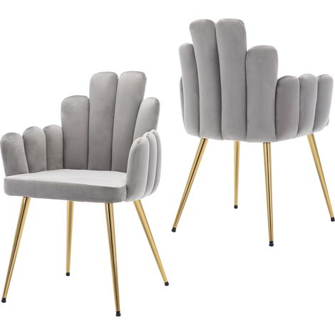 Wahson Lot de 2 chaises de salle à manger en velours gris – Pieds en métal doré – Dossier ergonomique – Confort optimal pour cuisine et salon