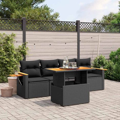 Salon de jardin 5 pièces en résine tressée noire avec coussins et table relevable, 49.2kg - PANGIVO (1/3)