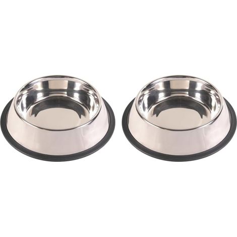 Lot de 2 Gamelle Inox Anneau Caoutchouc Diamètre 20cm Contenance 1L Chien