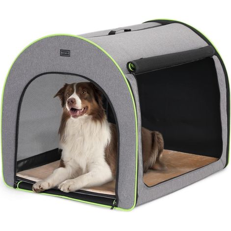 Faltbare Hundebox für Zuhause & Transport, mit Plüschkissen, Größe M, Hellgrau (1/5)