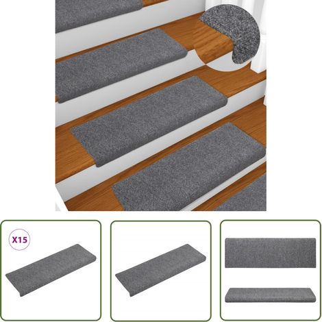 The Living Store Tapis d'escalier 15 pcs Tissu aiguilleté 65x21x4 cm Gris clair - Tapis D'escalier - Tapis Marche - Décoration Escalier - Protection Glisse - Antidérapant (1/6)