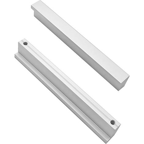 2x 90°L Boutons de Porte Cuisine Chambre Armoire Porte Poignées Bouton d'armoire Tiroir Tirette, 192mm, Alliage d'aluminium, Argent (1/5)