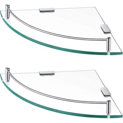 Étagère Murale d'Angle en Verre Trempé pour Salle de Bain avec Porte-Serviettes 2 Pièces Acier Inoxydable Brossé (1/4)