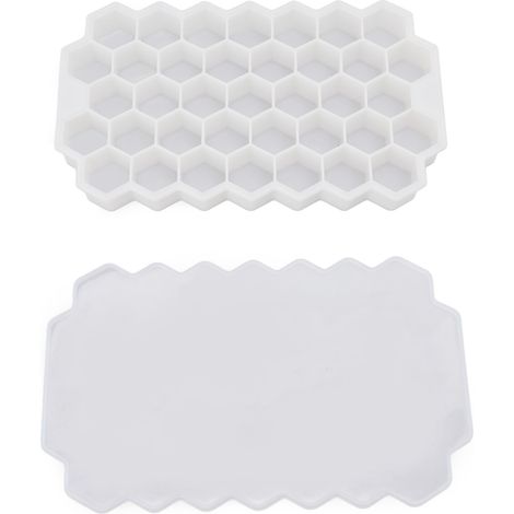 Flexible Silikon-Eiswürfelform mit 37 Fächern, weiß, mit Deckel. (1/5)