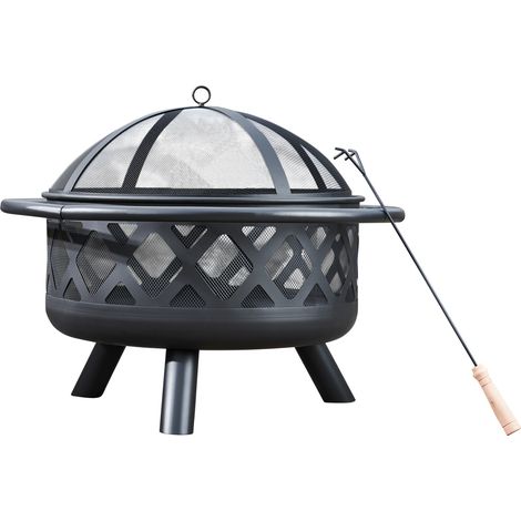 Teamson Home Grande Braciere da Giardino Rotondo da 76 cm a Legna, Camino e Stufa A Legna, Mobili da Esterno, Etufa per Braciere, in Metallo con Coperchio e Attizzatoio (1/5)