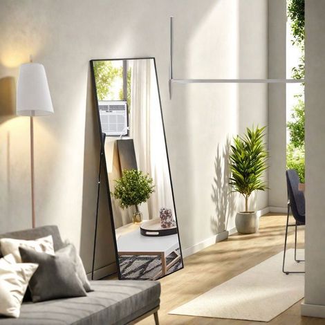 Miroir sur Pied - 150 x 40 cm - Alliage d'Aluminium - Cadre Noir - Design Scandinave Moderne (1/5)