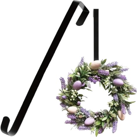 Gancio per appendere la ghirlanda alla porta, supporto per ghirlanda in metallo nero, 38 cm (1/5)