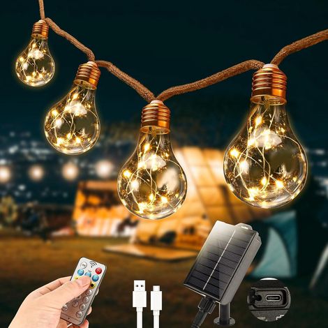 Pavlleen Guirlande Solaire Exterieur, 16 Ampoules 8 m/8 modes, Guirlande Lumineuse Solaire étanche IP65, avec corde de chanvre, Décoration pour Noël, Jardin, Fête, Balcon, Mariage [Classe énergétique (1/5)