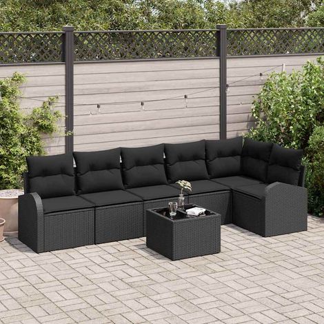 Gartensofa-set Schwarz Poly-Rattan