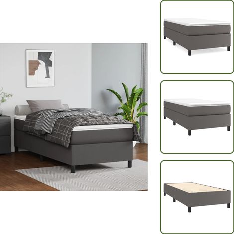 Sommier à lattes de lit avec matelas Gris 90x200 cm Similicuir - Lit Tapissier - Lit Double - Matelas À Ressorts Ensachés - Simili Cuir - Literie