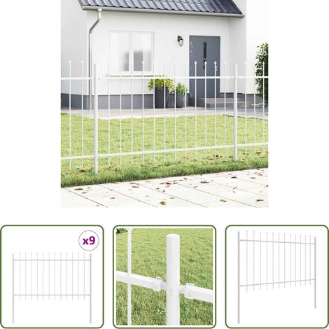 Gartenzäunen - Gartenzaun 9 pcs Weiß 15,3 x 0,8 m Pulverbeschichteter Stahl (1/5)