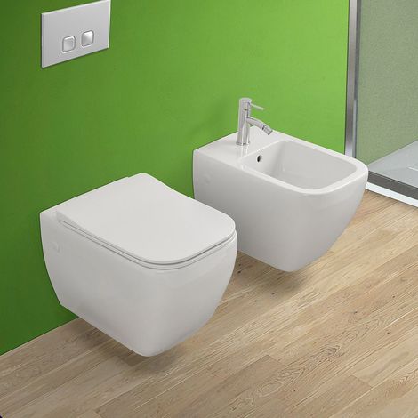 Coppia di Sanitari sospesi Metropolitan in ceramica con Water, Bidet e Copriwater slim (1/5)