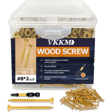 Vis à Bois Jaunes, 300PCS 82-1/2" - Assemblage Structures Bois, Jardin/Terrasse, Tête Encastrable, Pour Professionnels & Bricoleurs (1/5)
