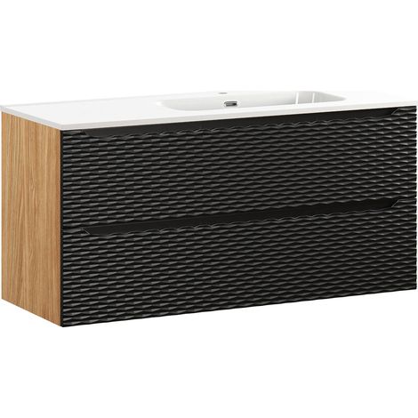 Mueble lavabo individual encastrado lado derecho 120cm 2 cajones Elora Negro y madera (1/5)