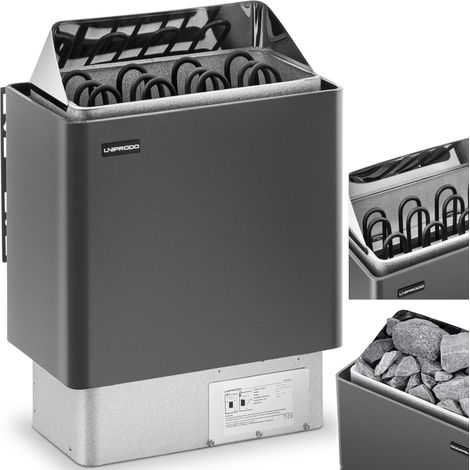 Stufa elettrica per sauna 5-9 m3 fino a 110°C 400 V 6 kW nero e argento (1/5)