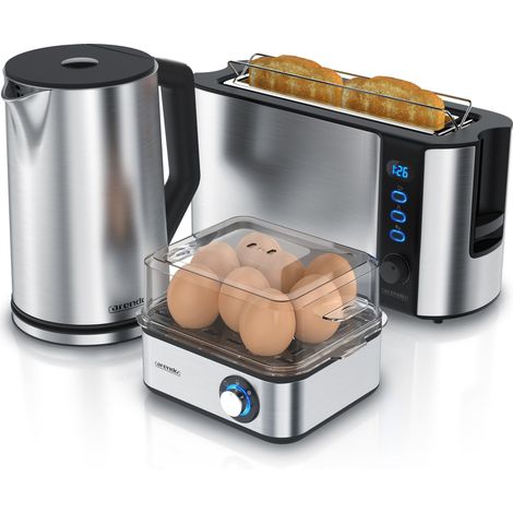 Arendo Frühstücks-Set in silber - Wasserkocher / Toaster / Eierkocher (1/5)