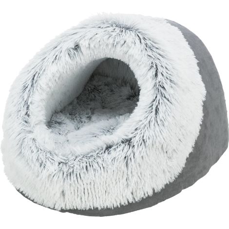 Niche pour chien - Coussin réversible - fond antidérapant - Peluche poil long - 35 x 26 x 41 cm - gris (1/5)
